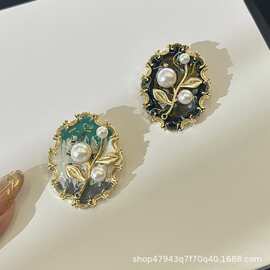 中式宫廷风油画系列胸针中国风两款可选 天然高品质淡水珍珠镶嵌