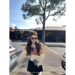 复古美式提花长袖女式针织衫早秋穿搭2025新款爆款慵懒风毛衣上衣