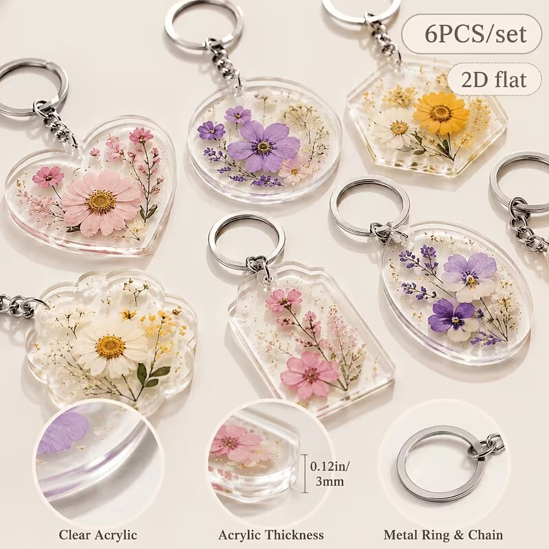 Cross-Border Hot-Selling 2D Flat 6Pcs Aesthetic Transparent Acrylic Embossed Keychain Backpack Decoration Keychain Pendant Cross-Border Hot-Selling 2D Flat 6Pcs Aesthetic Transparent Acrylic Embossed Keychain Backpack Decoration Keychain Pendant