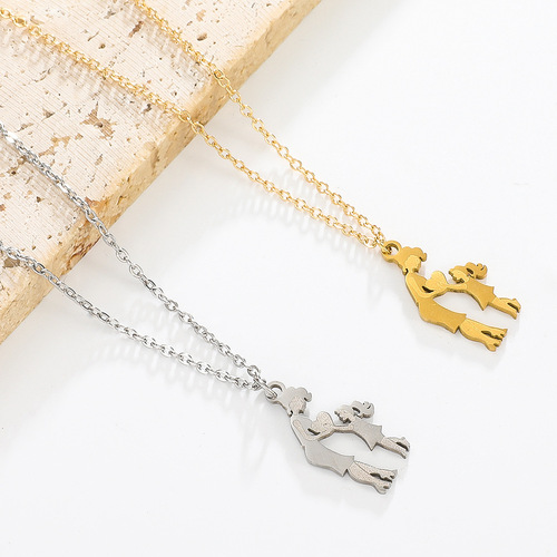 European and American Mother's Day Necklace Stainless Steel Mother and Daughter Pendant Lock Chain Retro Necklace Gift