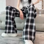 高腰夏季宽松新款格子裤