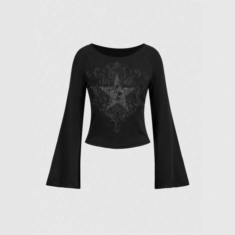 Independent Station Wish Summer Cross-Border Slim Women's Clothing Large V Neck Classic Slightly Flared Long-Sleeved Tops T-Shirt Customized Independent Station Wish Summer Cross-Border Slim Women's Clothing Large V Neck Classic Slightly Flared Long-Sleeved Tops T-Shirt Customized