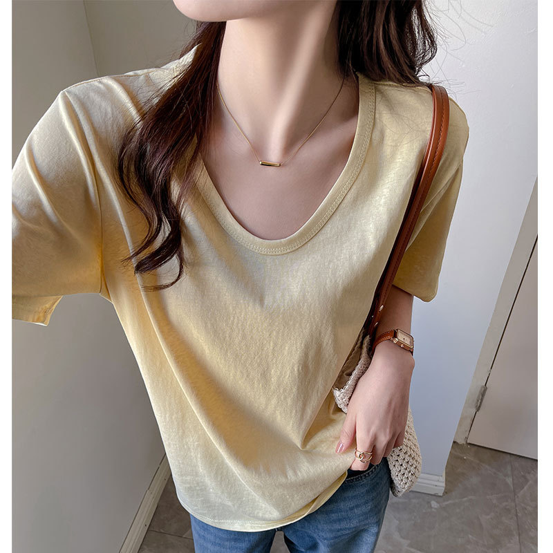 Strict Selection of Korean Style Lazy Short-sleeved T-shirt Women's Summer All-match Basic Loose Slim-fit Plain Color Top High-grade Sense