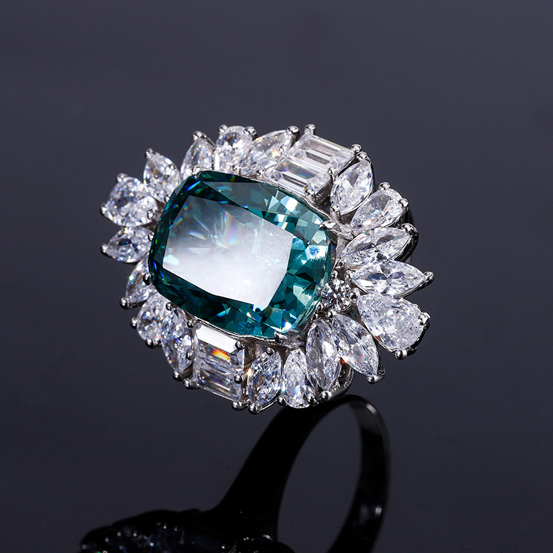 Zhuang Sheng joyería S925 todo el cuerpo de plata alto carbono diamante verde oscuro colgante anillo exquisito traje femenino grasa cuadrado 12*16