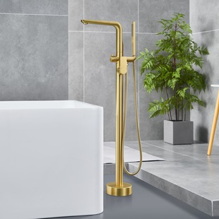 All-Copper Bathroom Gunmetal Floor-Mounted Showerhead, Exposed or Concealed Wall-Mounted Column, Hot and Cold Cylinder Side Bathtub Faucet for Hotel