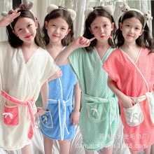 新款儿童浴裙浴袍可穿浴巾比棉吸水速干加厚女学生可爱洗澡裹巾