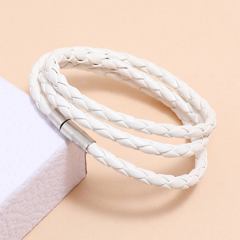 Fashion braided leather multi-loop bracelet wholesale