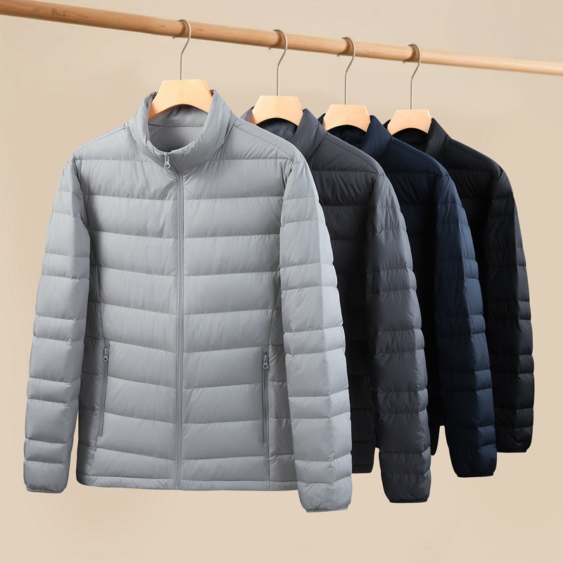 2025년 겨울 신상 남성용 플러스 사이즈 패션 캐주얼 숏 스타일 스탠드 칼라 경량 다운 재킷