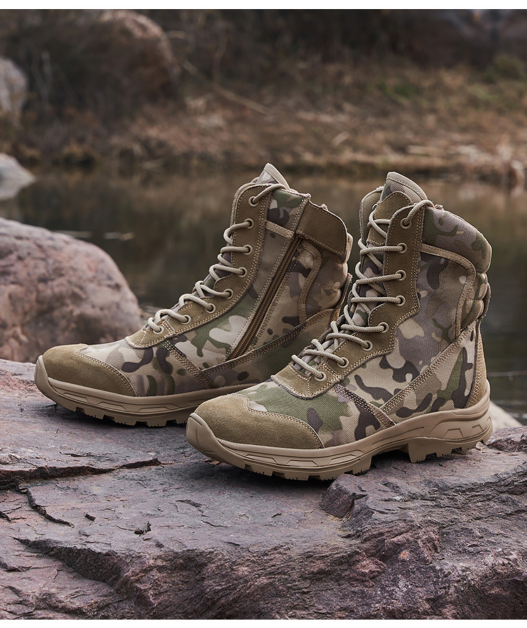 Große Kampfstiefel Mittelgroße Arbeitskleidung Outdoor-Wanderschuhe Bergsteigerschuhe Rutschfeste tragbare taktische Stiefel_voghion.com