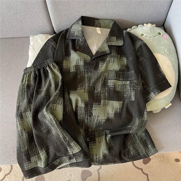Carefully Selected Light Luxury Pajamas for Men, Summer Large Size Short-Sleeved Shorts, Thin Summer Loose Youth Home Clothes Suits