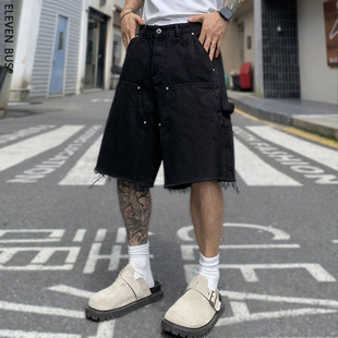 Lewei Men's Vibe Style Niche Raw Edge Distressed Denim Shorts Men's Heavy Washed Casual Straight Five-Point Pants