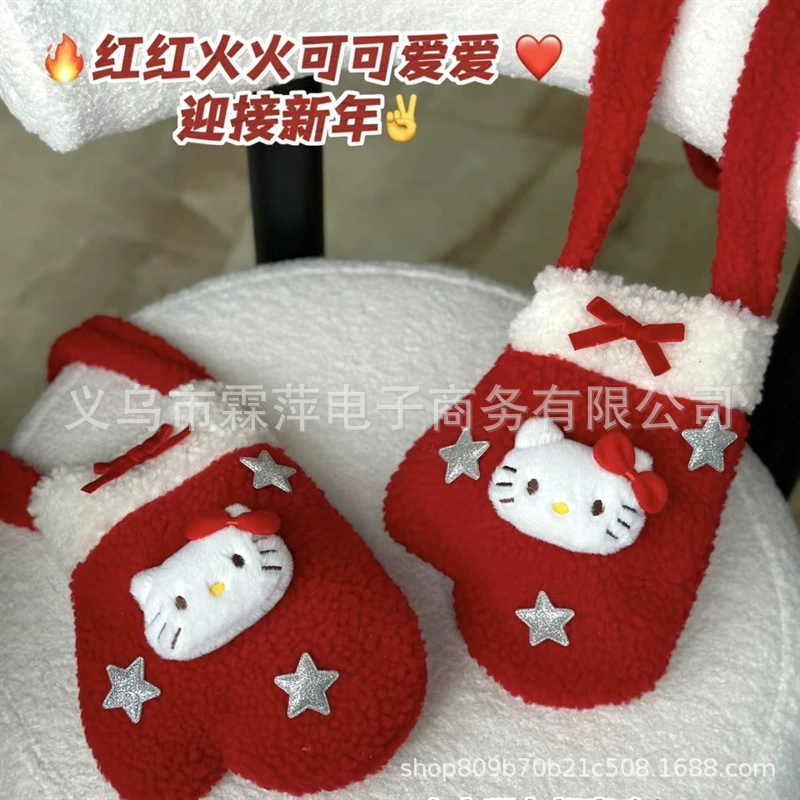 Hello Kitty, перчатки, зимняя сумка через плечо, интернет-знаменитость