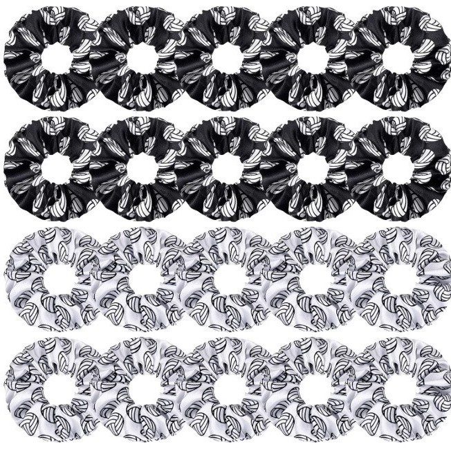 欧美跨境爆款黑白色丁印花排球大肠圈 布艺发圈批发来图来样制作