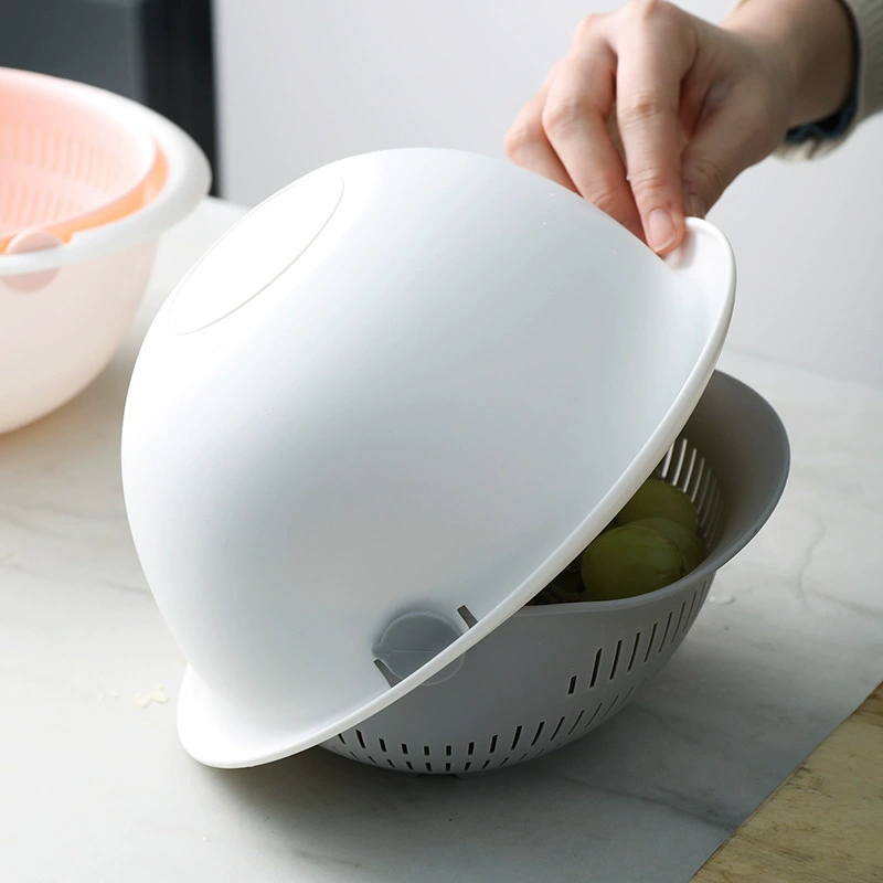Double-layer plastic fruit drying rack and basket for home use in white, grey, or apricot