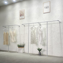 服装店展示架简约女装店上墙货架银色落地式挂衣架子侧挂陈列架