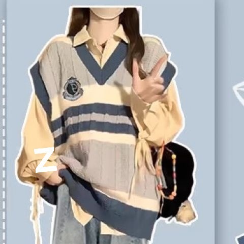 2025新款秋季温柔系穿搭女一整套韩版衬衫针织马甲牛仔裤三件套装|undefined