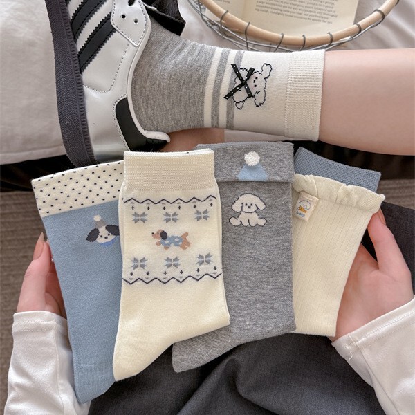 Cartoon Puppy Socks for Women, Mid-Calf Socks for Spring and Autumn, Korean Style Cotton Socks with Bow Accessories, Trendy Seamless Socks Cartoon Puppy Socks for Women, Mid-Calf Socks for Spring and Autumn, Korean Style Cotton Socks with Bow Accessories, Trendy Seamless Socks