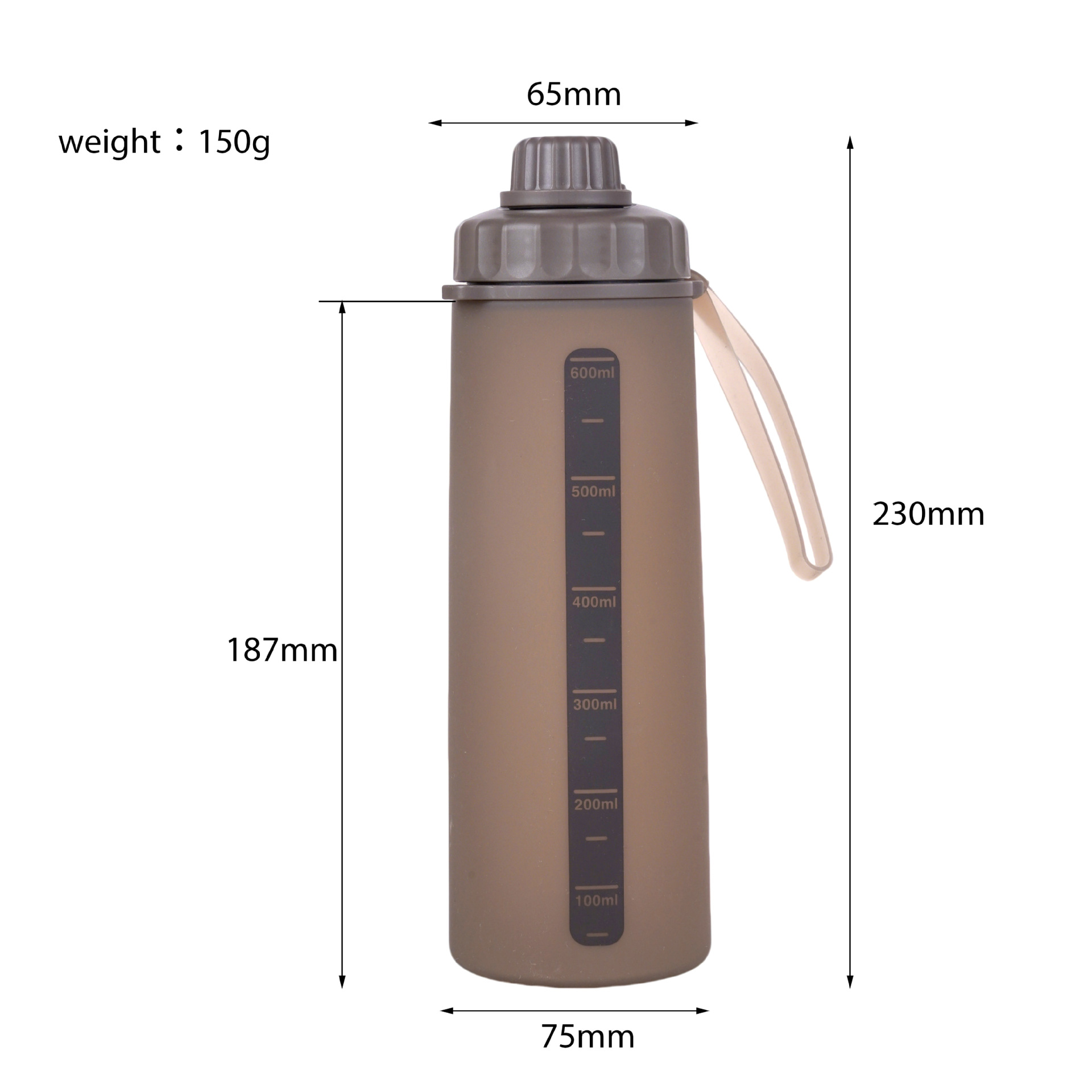 Nueva taza de agua de montaña de silicona de grado alimenticio plegable de 600ml resistente a altas temperaturas hervidor de agua portátil transfronterizo