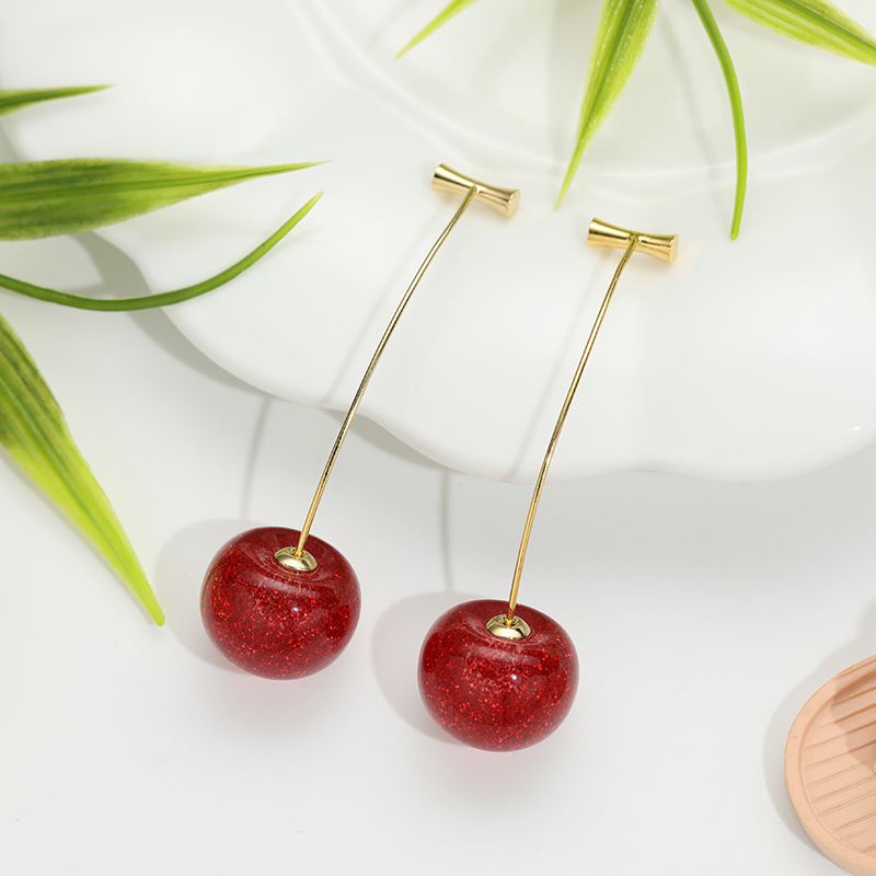 Aretes de cereza roja para mujer – colgante exquisito, fruta de imitación versátil, nuevo estilo