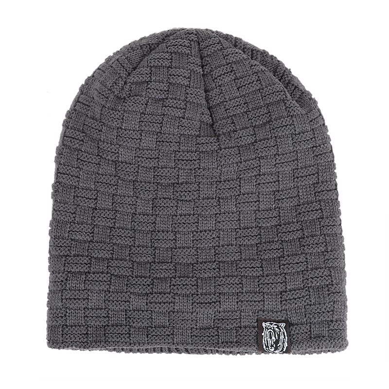 Unisex Winter men's personality tiger head pattern cloth label knitted hat outdoor warm and winterproof woolen hat_voghion.com
