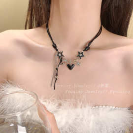 爱心星星项链女新款双层甜酷辣妹锁骨链高级感蜡绳流苏百搭颈链潮