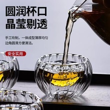 日式耐热双层玻璃小茶杯条纹隔热透明玻璃品茗杯主人杯功夫茶具