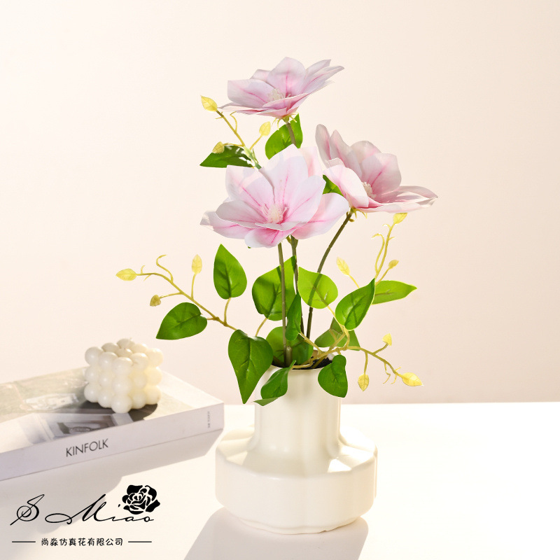 Clematis tricephalus en maceta imitación flor verde plantación de bonsai decoración de escritorio decoración de flores de sala de estar interior