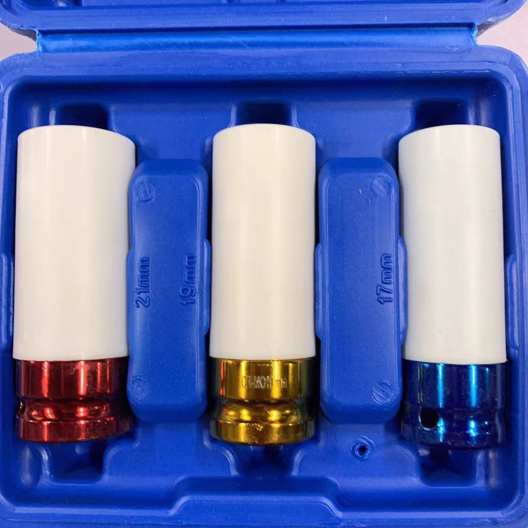 1/2气动轮胎保护套筒彩色长套筒工具汽修组套3PCS工具彩色三件套