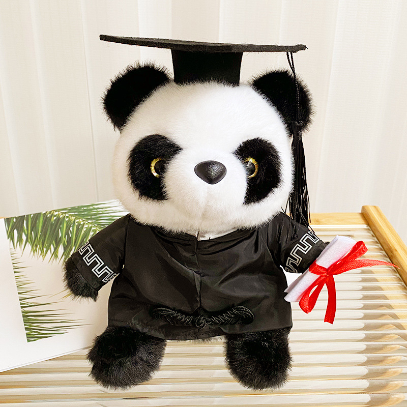 Muñeca de graduación con gorra de doctorado, uniforme, panda, regalo universitario, logo personalizado