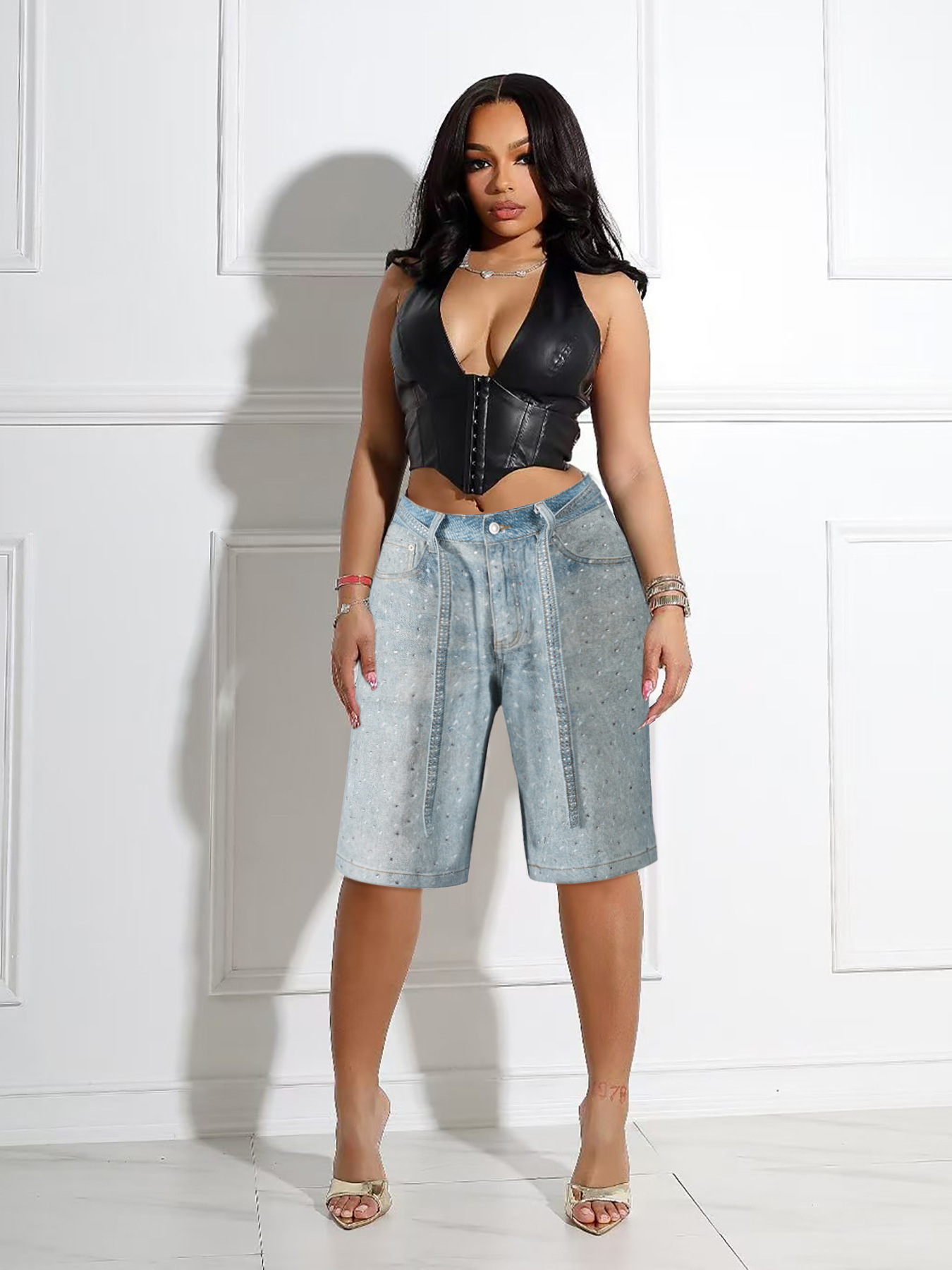 Damen Jeans Mit Strassgürtel Und Pünktchenmuster Weiter Schnitt_voghion.com