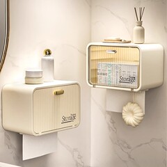 トイレティッシュボックス壁掛け式穴なし洗面タオル二合一収納ボックス浴室防水ロール紙棚