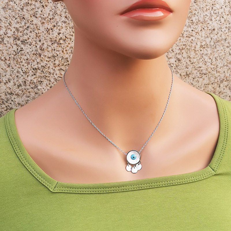 Fashion Eye Stainless Steel Inlay Shell Earrings Necklace
