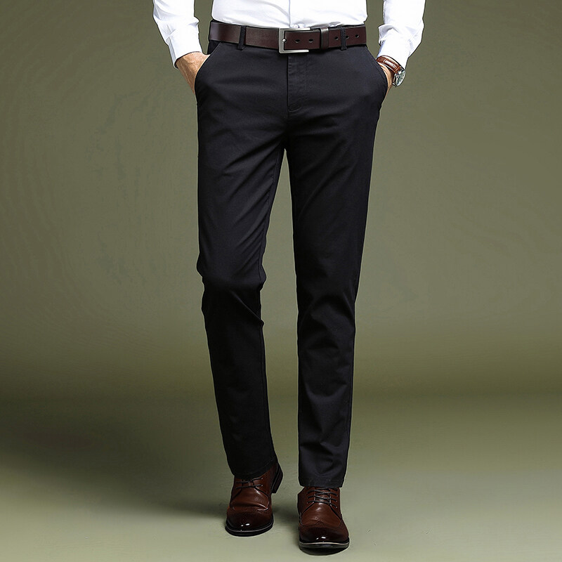 Pantalones de traje casual de algodón para hombres con forro polar slim fit de los hombres de negocios de cercanías rectos sin planchar de color sólido de los hombres pantalones largos