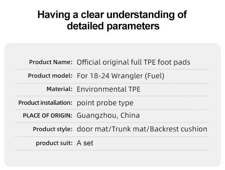 Suitable for 18-24 Jeep Wrangler Car Floor Mats, Fully Environmentally Friendly Tpe Floor Mats, Trunk Mats