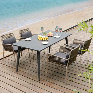 Outdoor Table and Chairs, Courtyard Balcony Leisure Chair, Outdoor Rope Weaving Restaurant, Cafe, Milk Tea Shop, Outdoor Three-Piece Set Combination