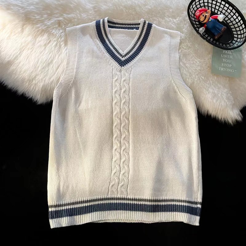 V-Neck Knitwear Vest Men's Autumn and Winter Trendyy Korean Style Versatile Knitwear Vest with Shirt Fake Two-Piece Suit