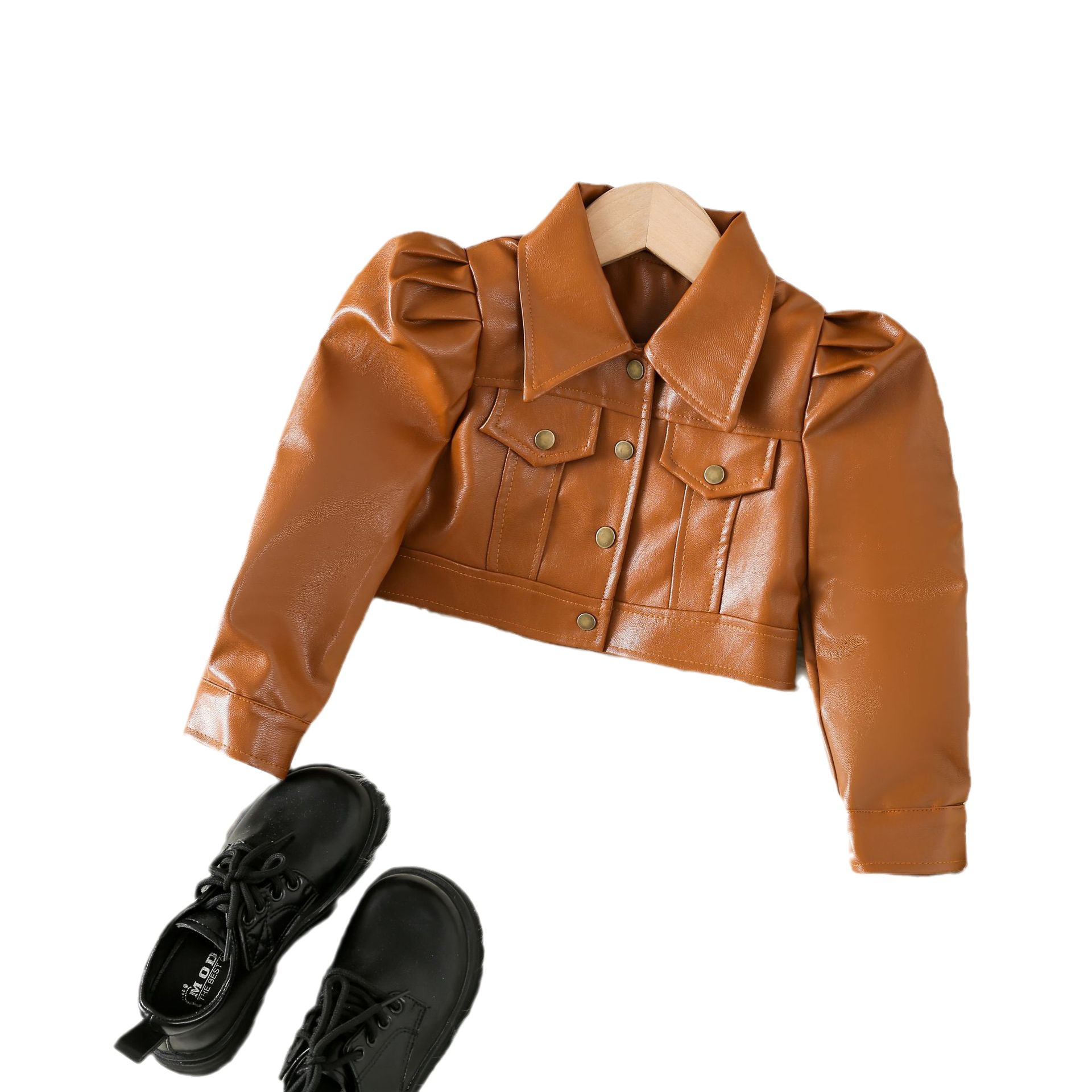 Sonbahar kış aylarında yeni çocuk giyim kızları, ceket, küçük orta boy çocuklar için PU deri ceket, süper havalı_voghion.com