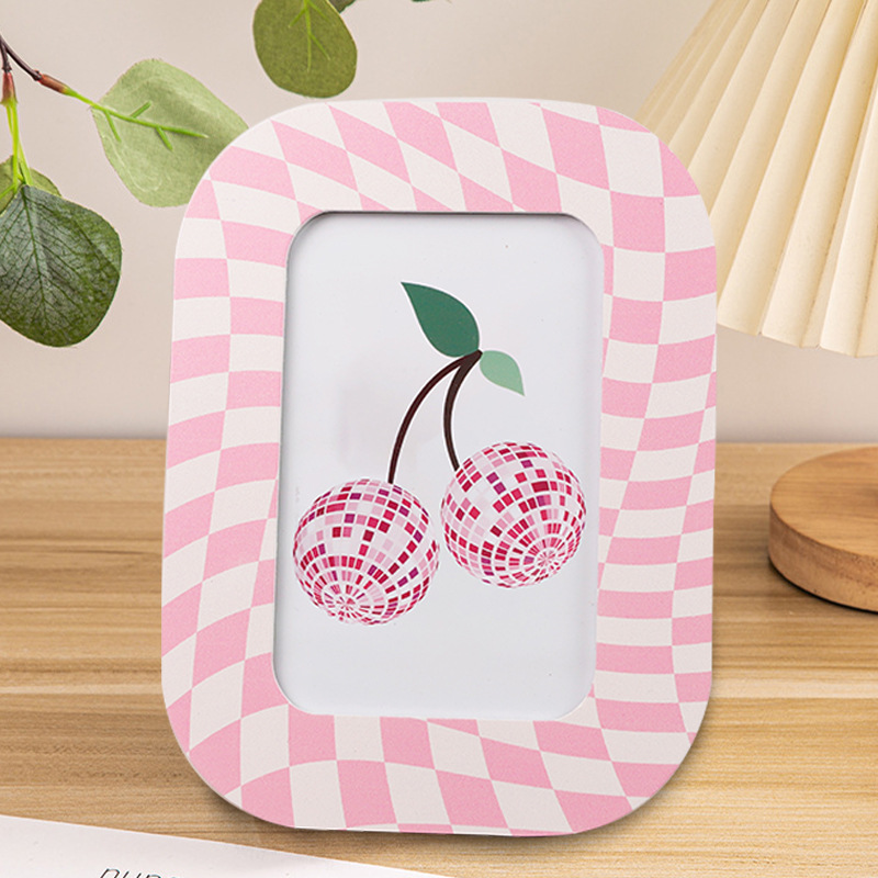 Nordic Ins-Style Pink Twisted Plaid Wooden Photo Frame Cross-Border Home Decoration Wooden Ornament Ins-Style Hot Item