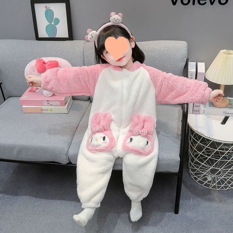 새로운 소녀 잠옷 가을과 겨울 산호 양털 어린이 귀여운 슈퍼 귀여운 플란넬 점프 수트 차가운 집 옷
