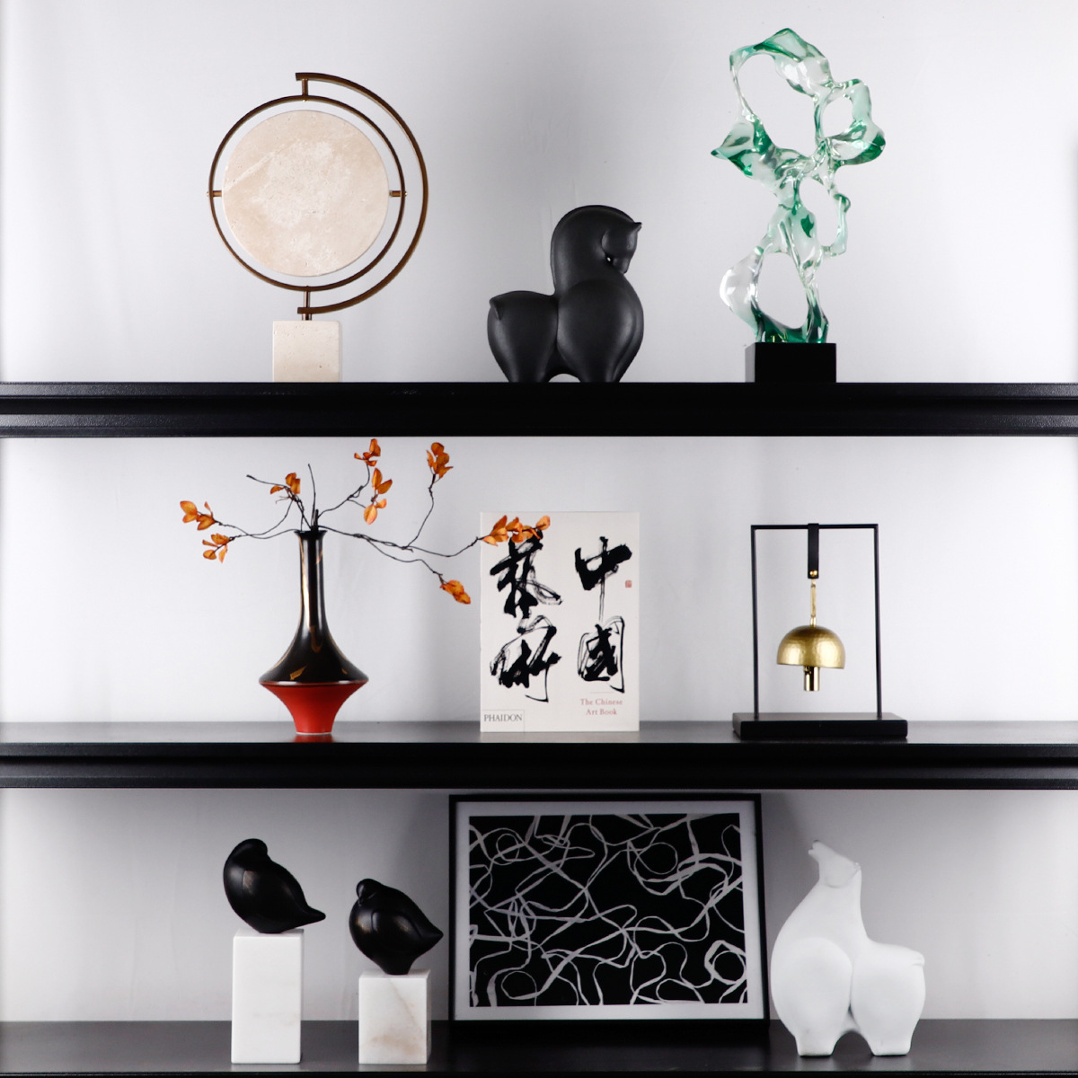 新中式茶室书房设计师组合软装陈列会所软装饰品样板间售楼处摆件