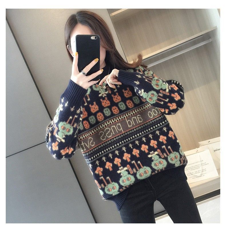 【 Cashmere Family】 Maglione da donna in maglia spessa con cappuccio, collo alto e corto, base in lana larga_voghion.com