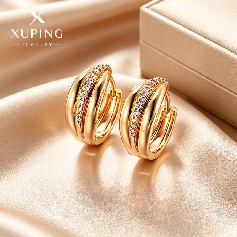 Xuping nicho de diseño individual brillante perfiles de orejas simple incrustado de una sola fila de aretes de zircón europeos y estadounidenses transfronterizos perfiles de moda