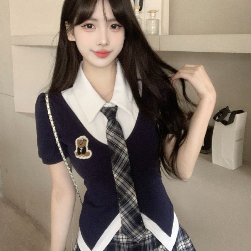 韓国風の高級感と美しい制服のスカートJKセットを小柄な人向けに着用するフランスの新しい夏スタイル|undefined