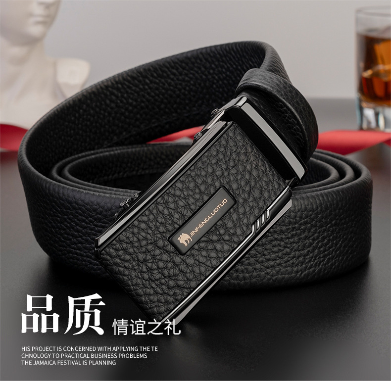 Genuine Full-Grain Soft Leather Men's Automatic Buckle Belt Premium Quality Genuine Leather Business Versatile Style New Model Men's Waist Belt