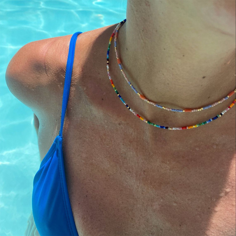 Bohemian Style Necklace Ins Blogger's Same Style Girl Myuki Millet Beads Handmade Bead String Small Clavicle Chain Bohemian Style Necklace Ins Blogger's Same Style Girl Myuki Millet Beads Handmade Bead String Small Clavicle Chain
