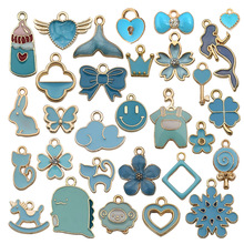 湖蓝色滴油奶瓶雪花蝴蝶结爱心吊坠挂件手工配件手链项链饰品配件