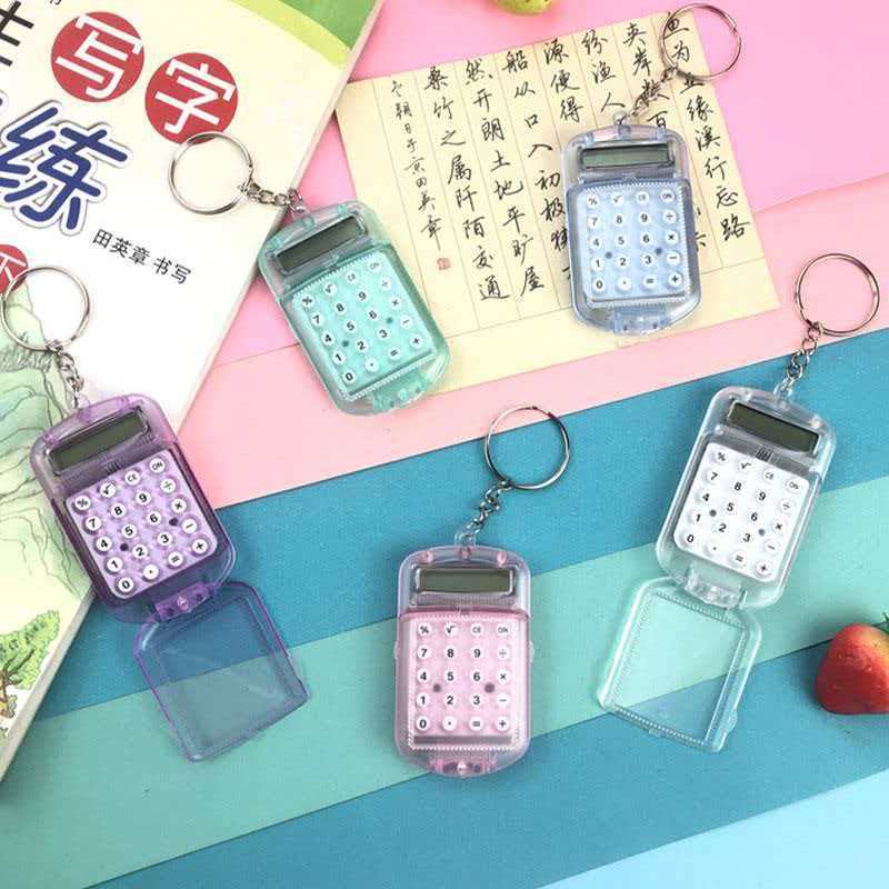 Popular Transparent Mini Calculator Cartoon Creative Flip-Top Calculator Student Portable Keychain Pendant Gift