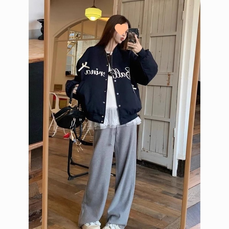 PS美式复古棒球服外套女春秋季设计感小众双层夹克上衣服氨纶|undefined