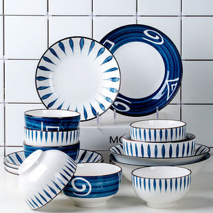 Ceramic Dish Set Household Simple Creative Stylish Ins Style Popular Japanese Tableware Underglaze Color Factory Direct Sale