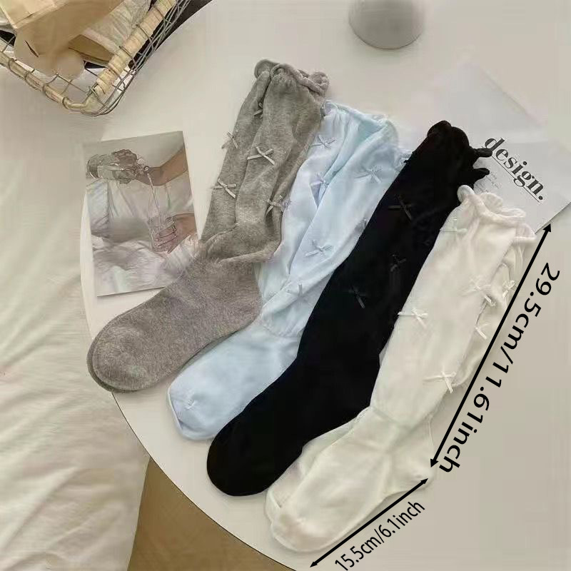 夏季芭蕾风蝴蝶结jk洛丽塔袜子女过膝白色小腿堆堆袜无骨透气袜子